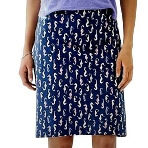 J. Jill Seahorse Print Skirt‎ Navy Pink Purple Peach Medium Knit Pockets Stretch